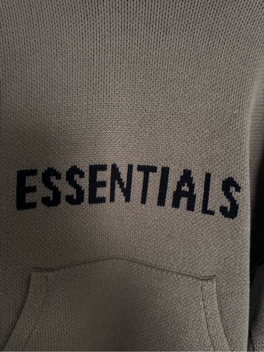 Essentials Men's Crewneck Sweater Hoodie - Taupe with Black Logo - Picture 3 of 7